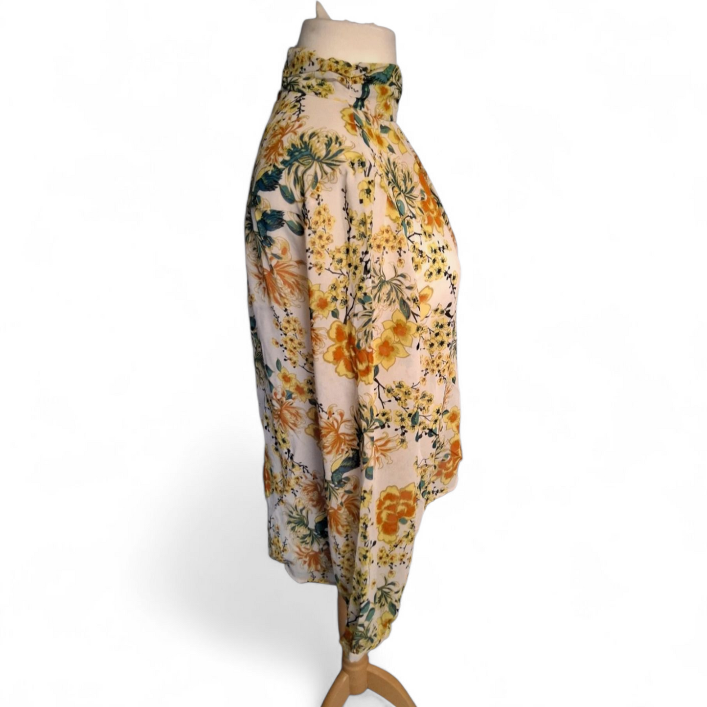 Next Multicoloured Floral Sheer High Neck Blouse – Size 12