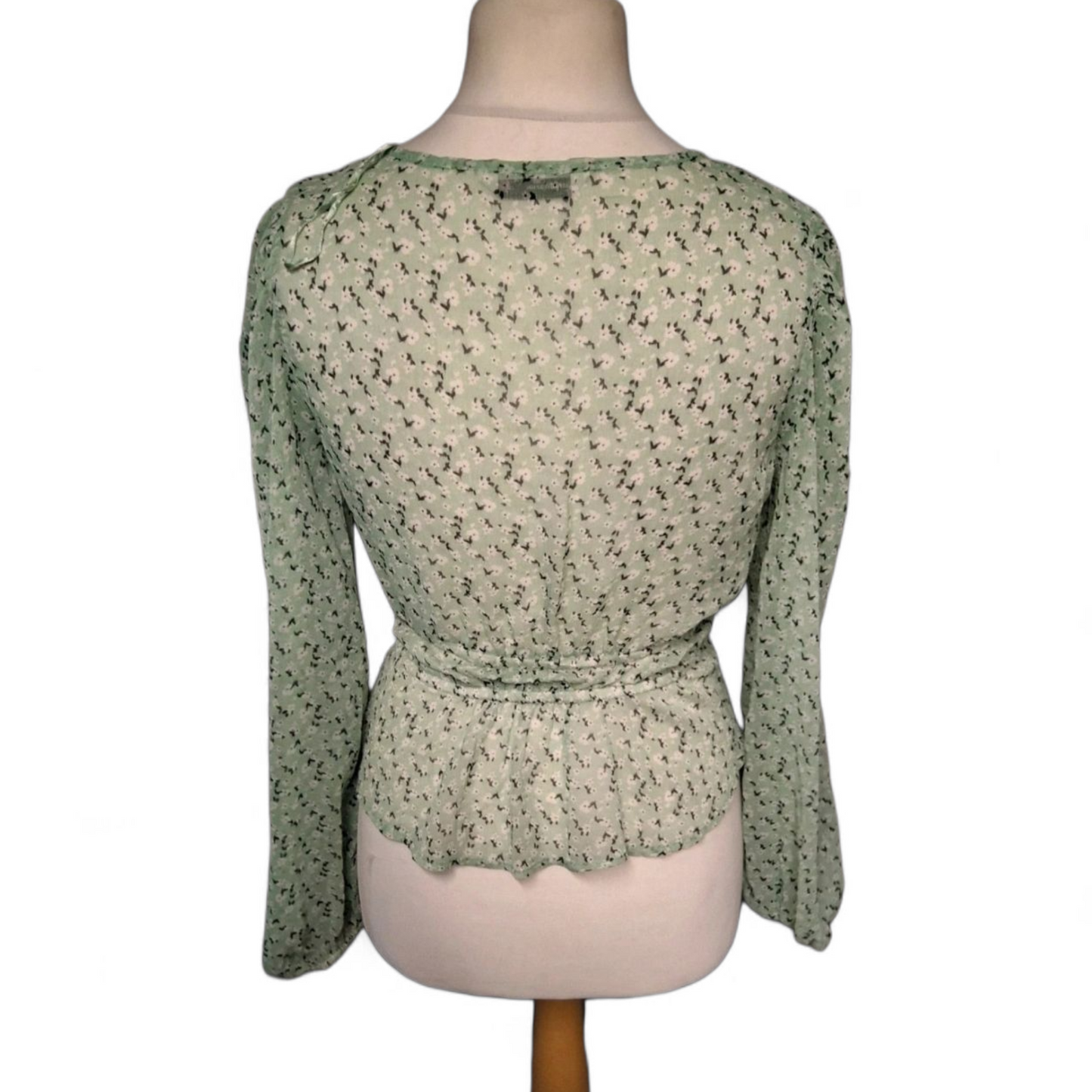 Stradivarius Mint Green Floral Blouse – Sheer, Flowy & Fab  (Size S, fits size 8/10)