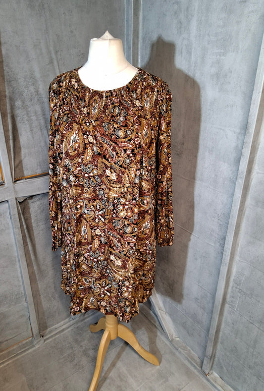 Tu Orange & Brown Paisley Print Dress – Size 12 – 100% Viscose – Knee Length