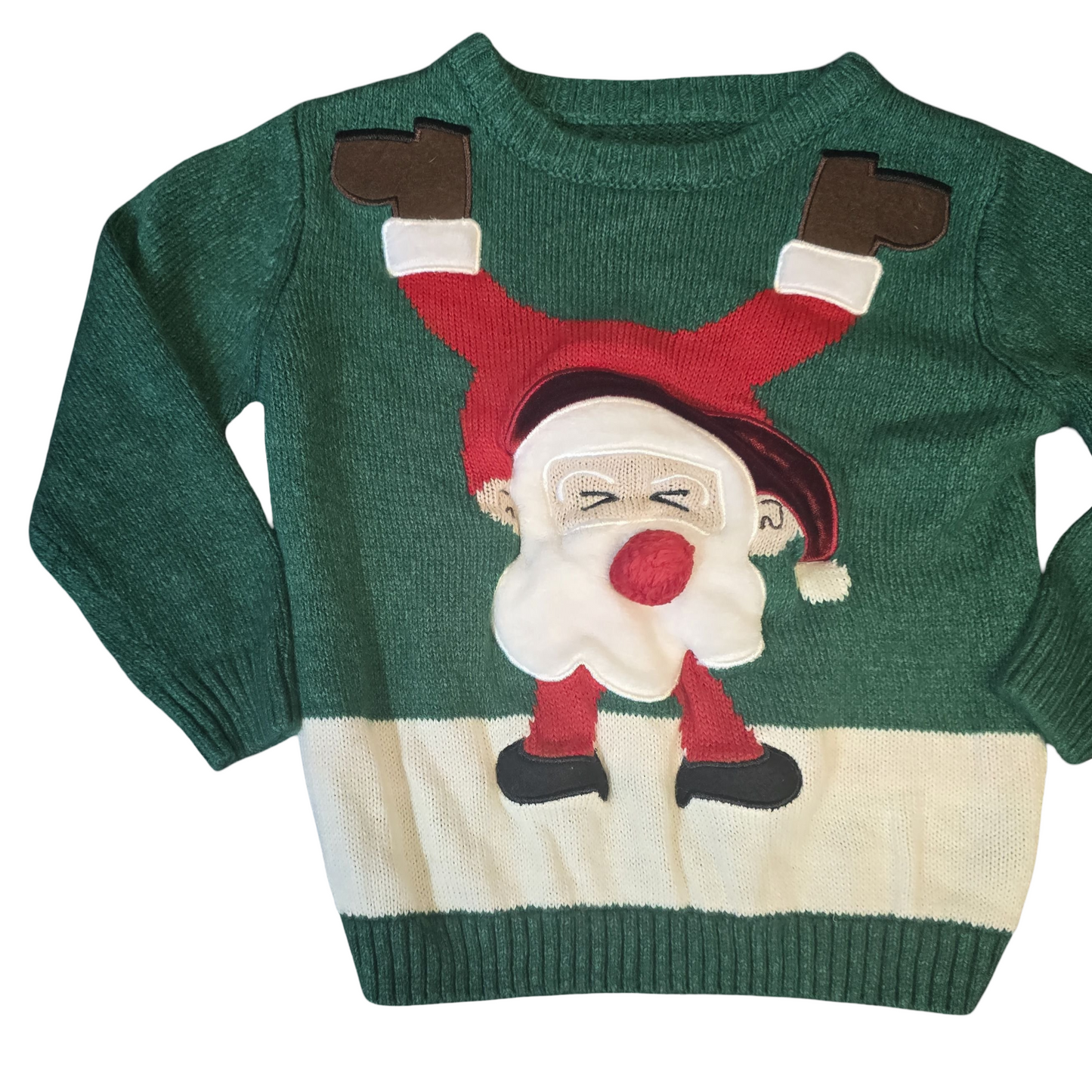 Dunnes Green Boys Christmas Jumper – 3/4 Years – Festive Knit Santa Design