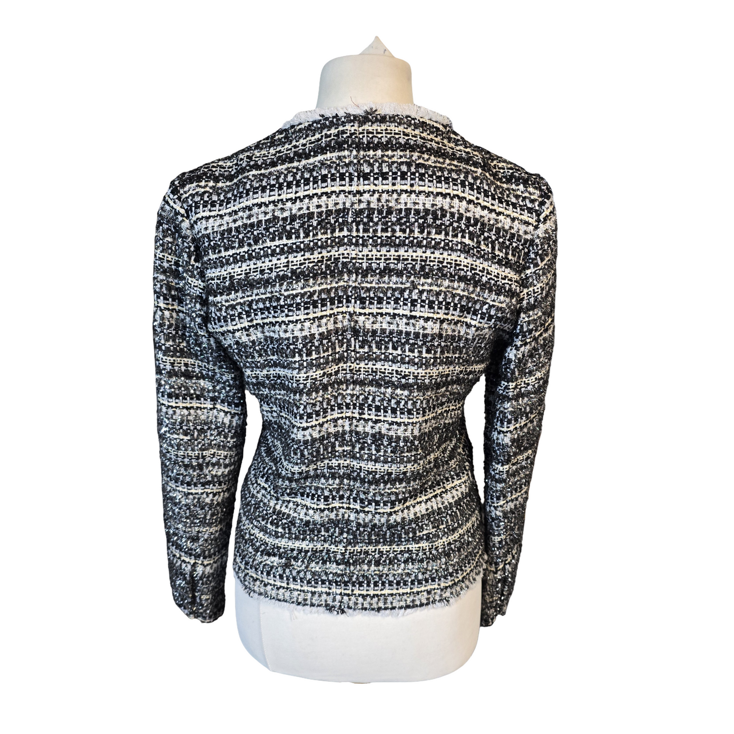 Next Tailoring Black & White Tweed Blazer – Size 10R – Zip Front & Pockets