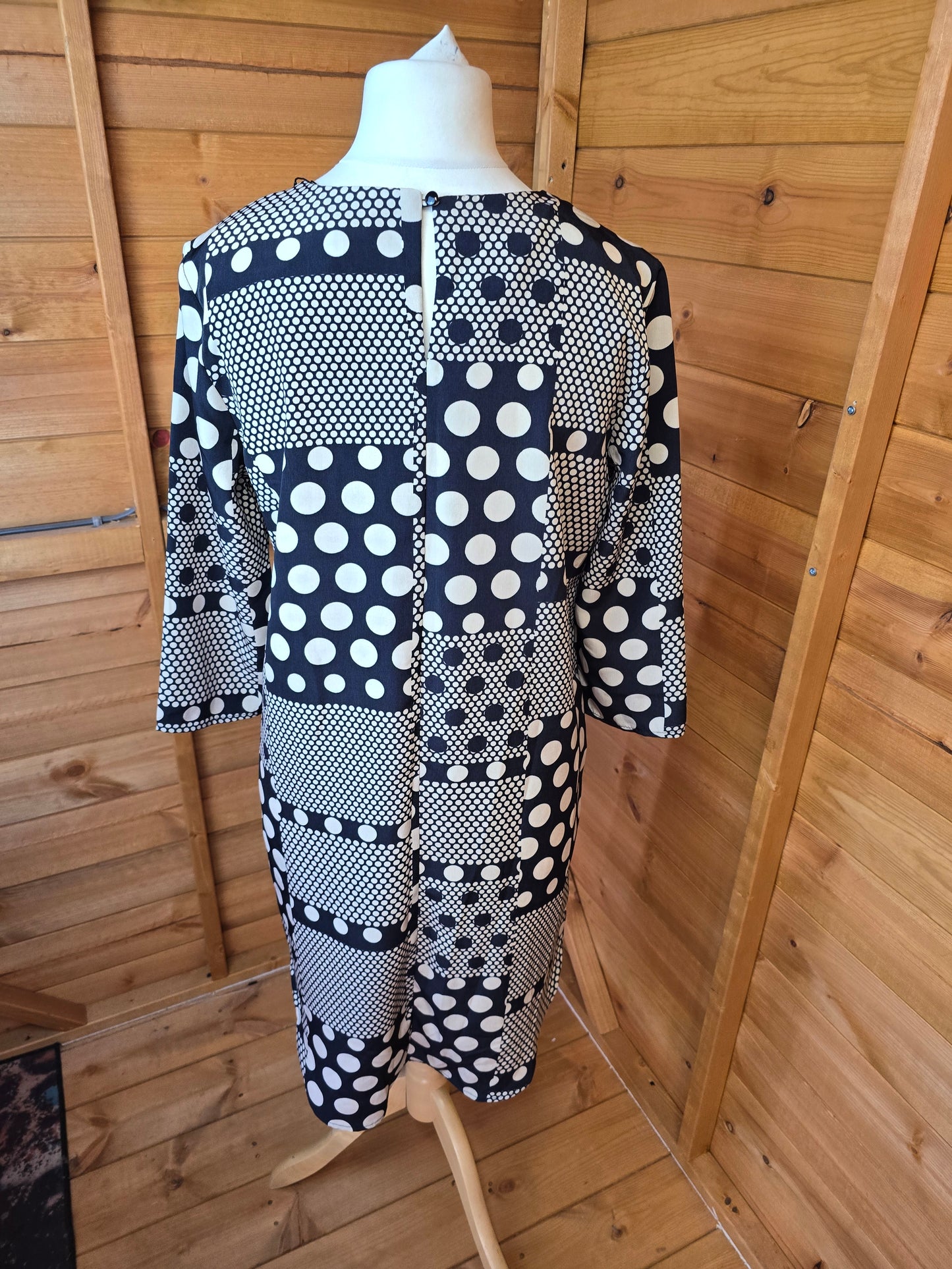 Matalan Navy & Cream Polka Dot Tunic Dress Size 12 – 3/4 Sleeves, New With Tags, RRP £16