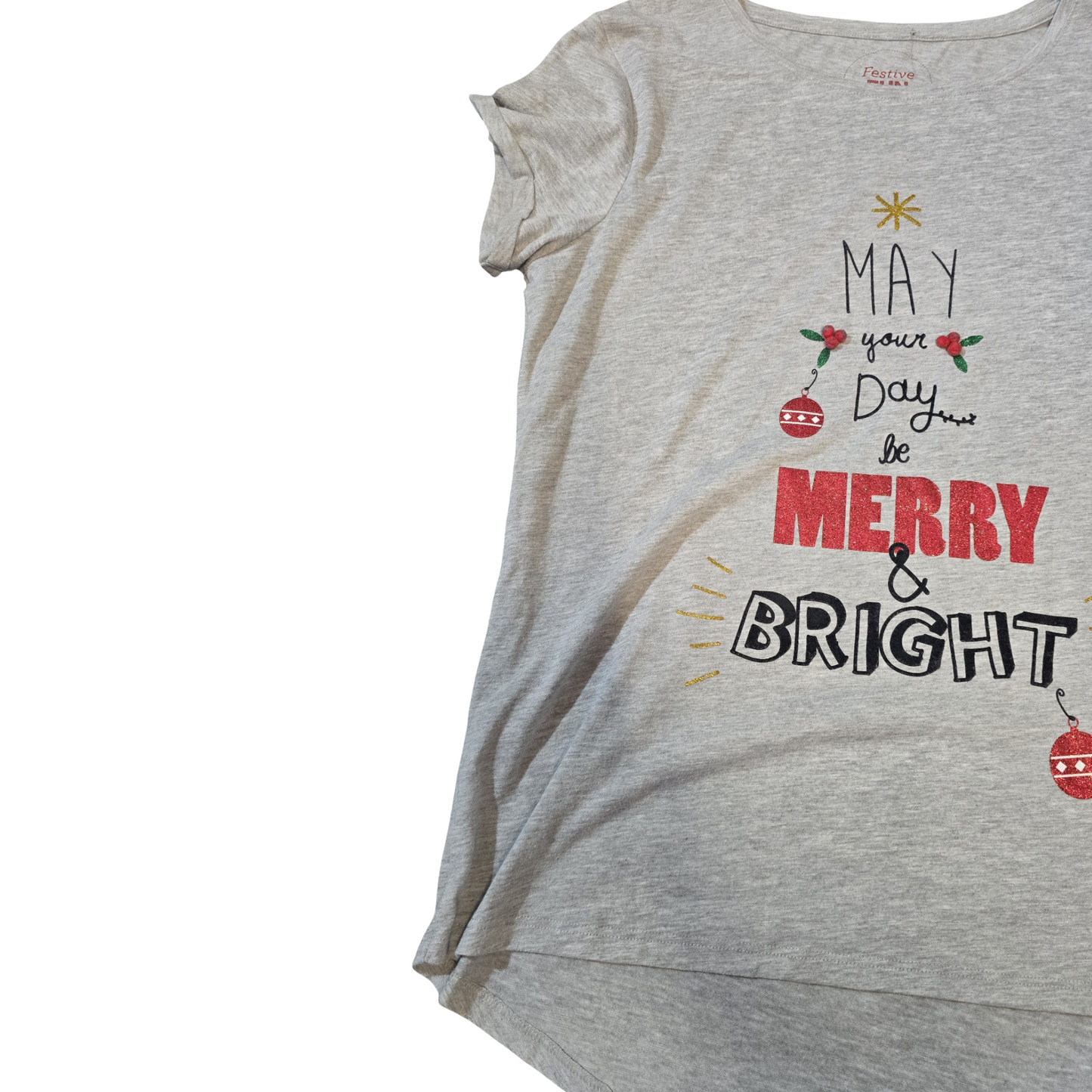 Matalan Grey Christmas T-Shirt – Relaxed Fit – Size M (Fits size 14/16)