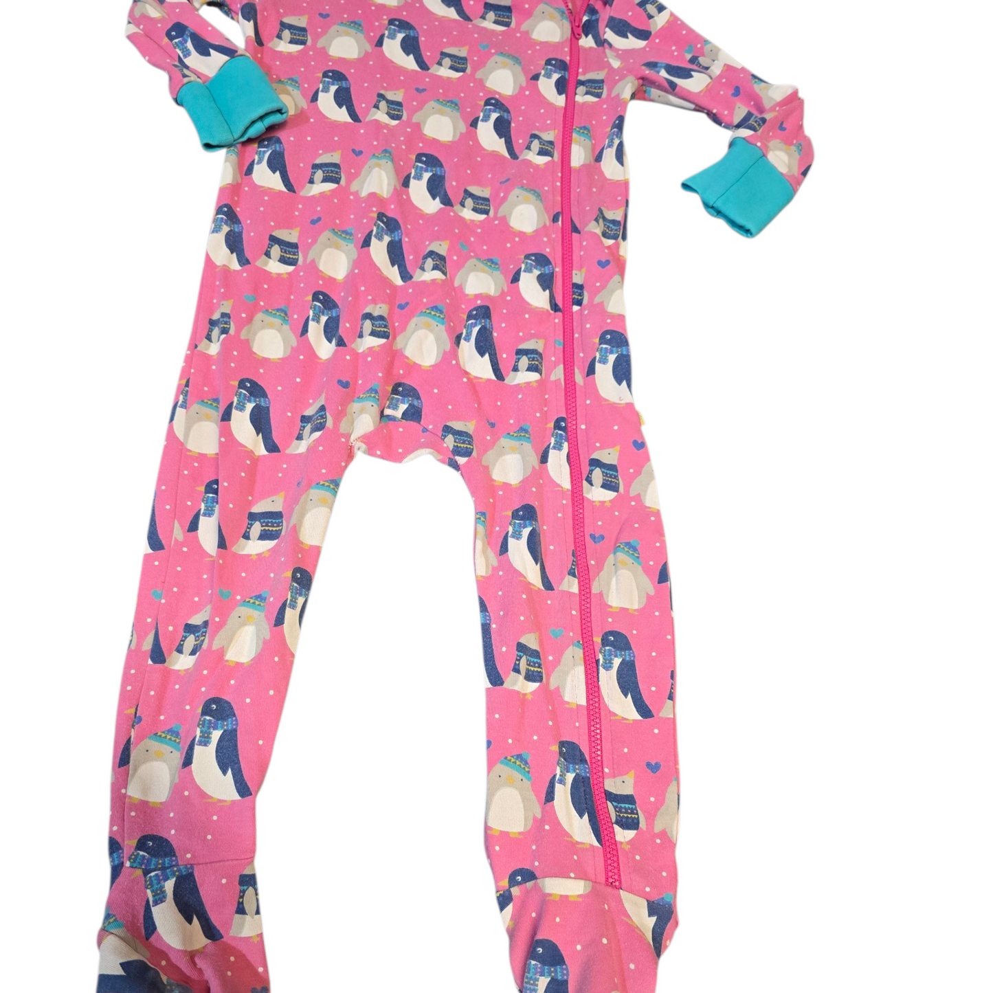 Frugi Pink Penguin Zip-Up Sleepsuit – 12–18 Months