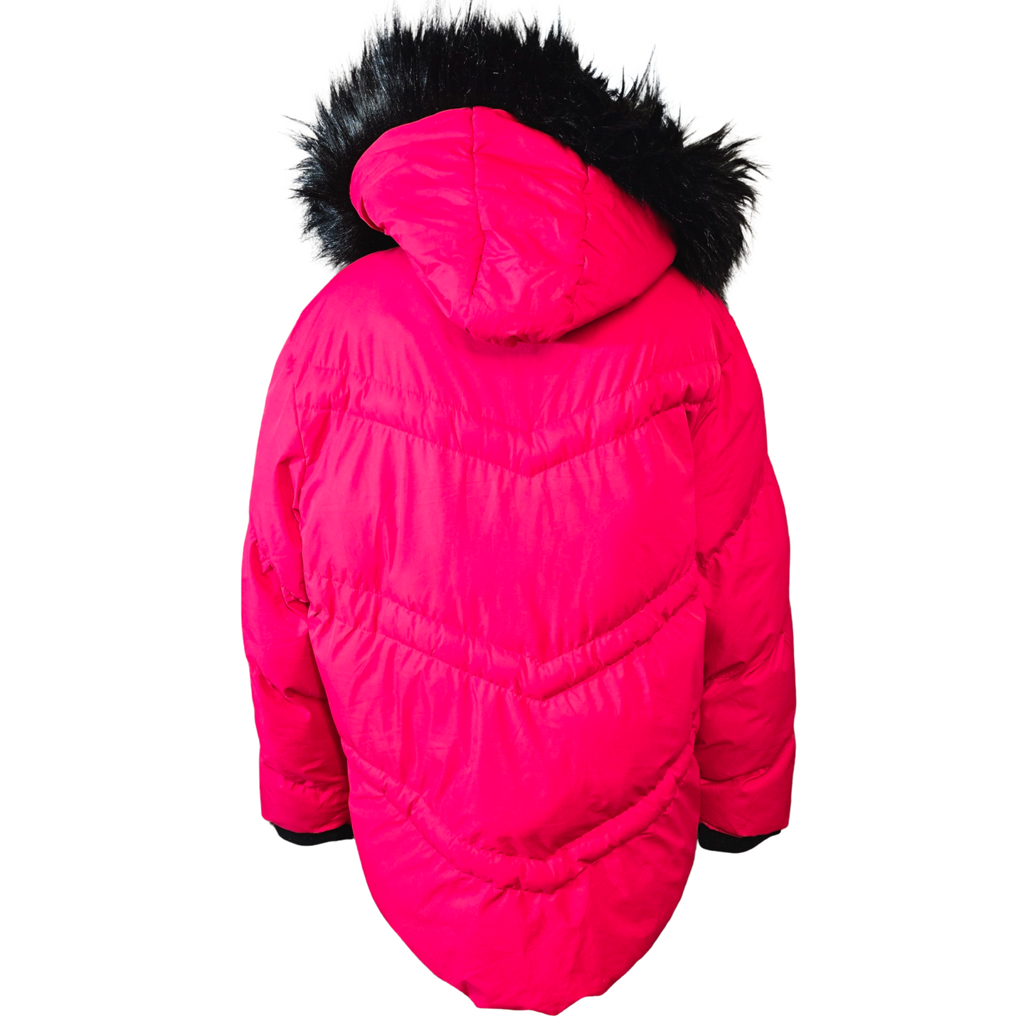 Saint & Sinner Red Puffer Midi Coat – Faux Fur Hood – Size 20