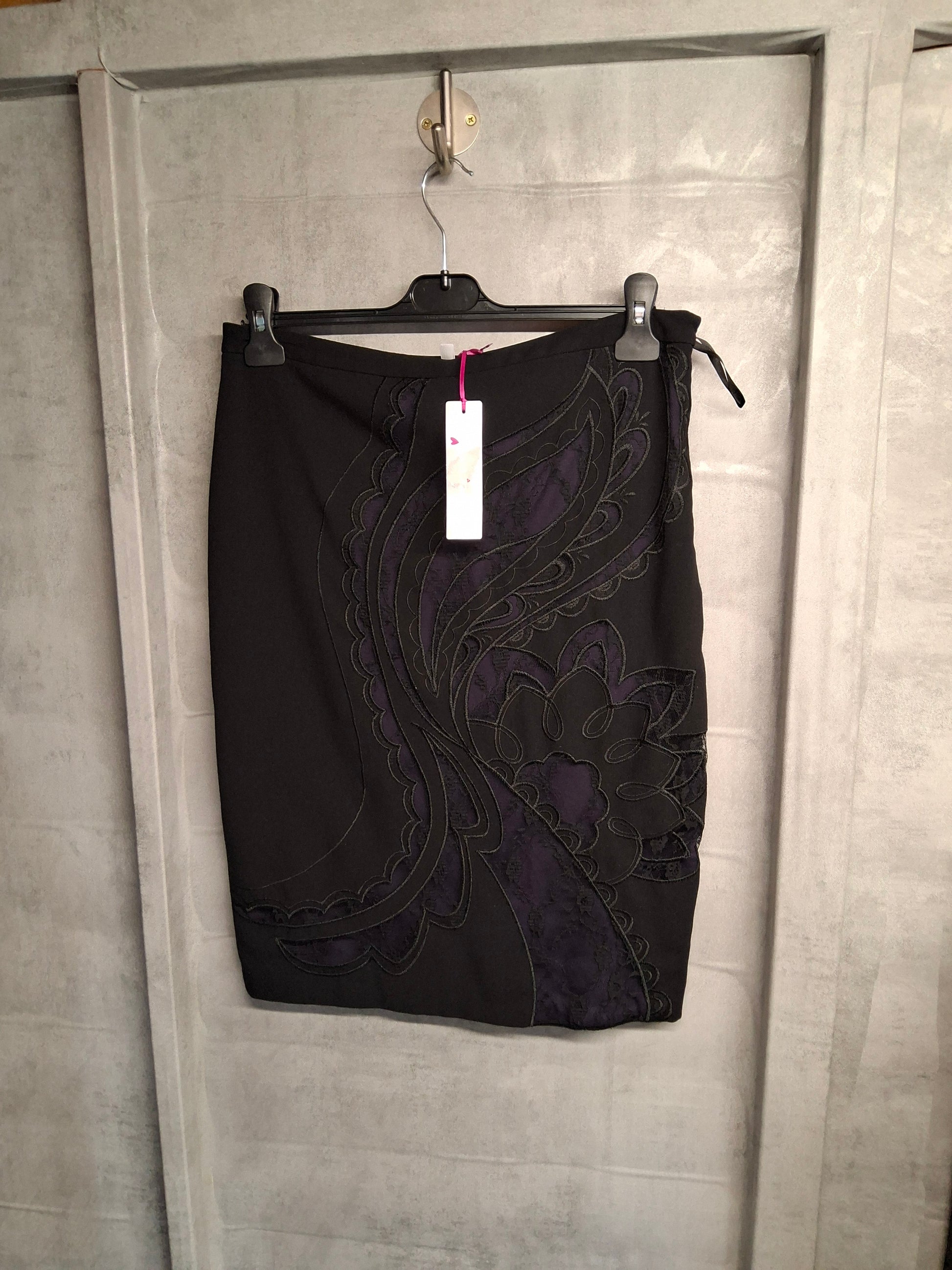 Per Una Black & Purple Lace A-Line Skirt – Size 12 – NWT RRP £45
