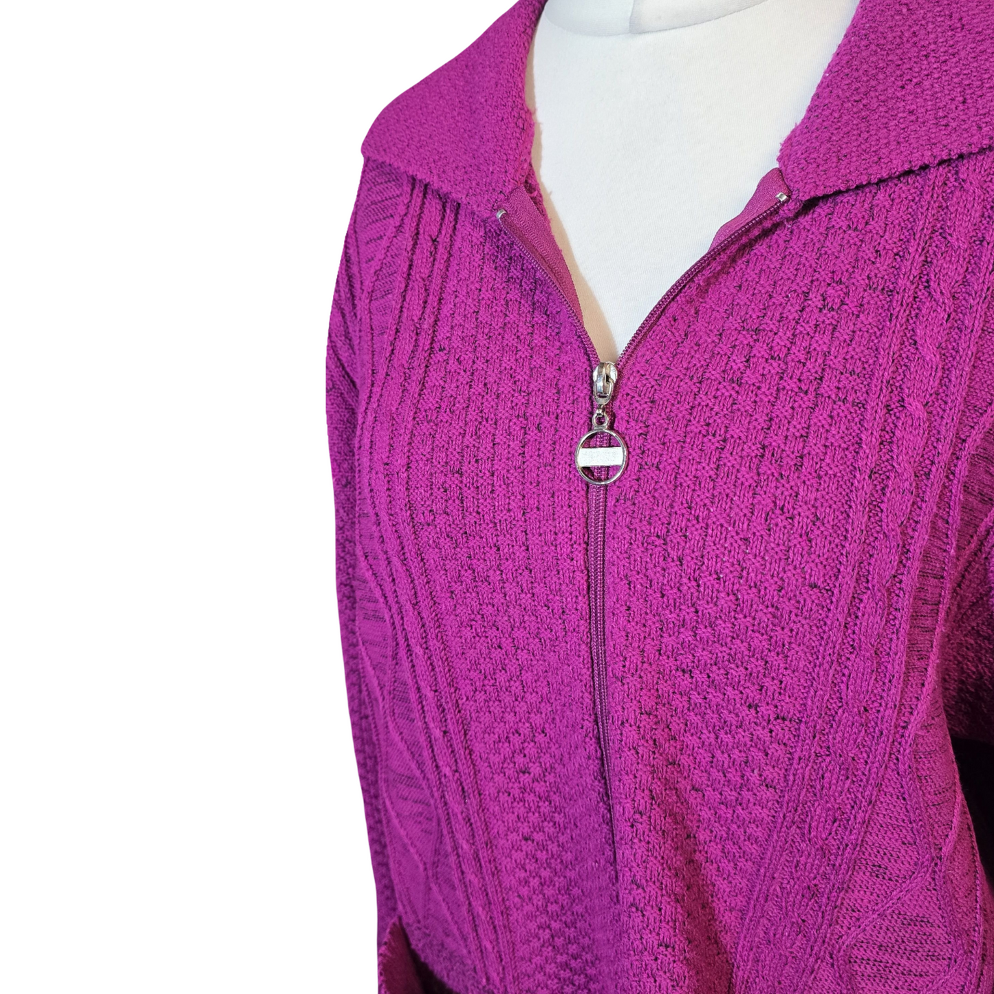 Glimpse Purple Knitted Collared Zip-Up Cardigan – L/XL (size 16/18)