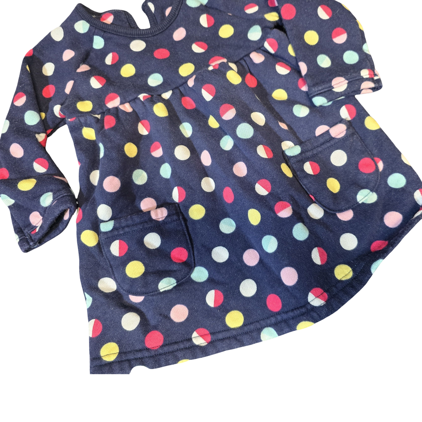 George Girls Winter Dress – 3–6 Months – 100% Cotton – Navy with Multicolour Polka Dots