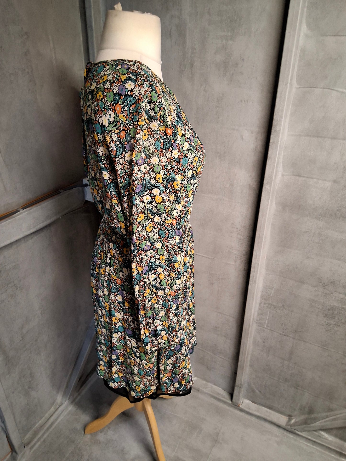 Next Multicoloured Floral Long Sleeve Knee Length Dress – Size 10