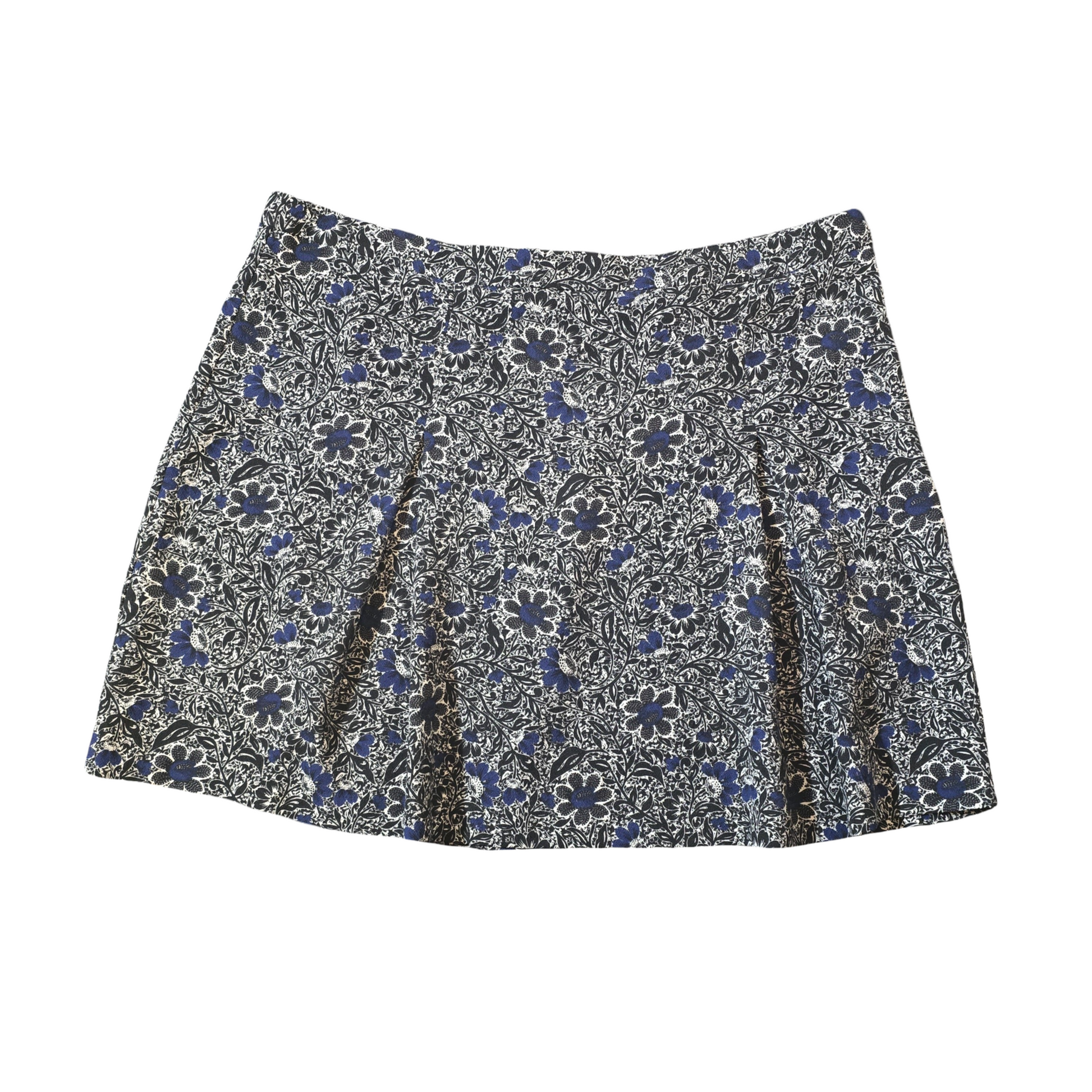 Next Black & Blue Floral Mini Skirt Size 16 – Lightweight, Back Zip, 100% Polyester, Unlined