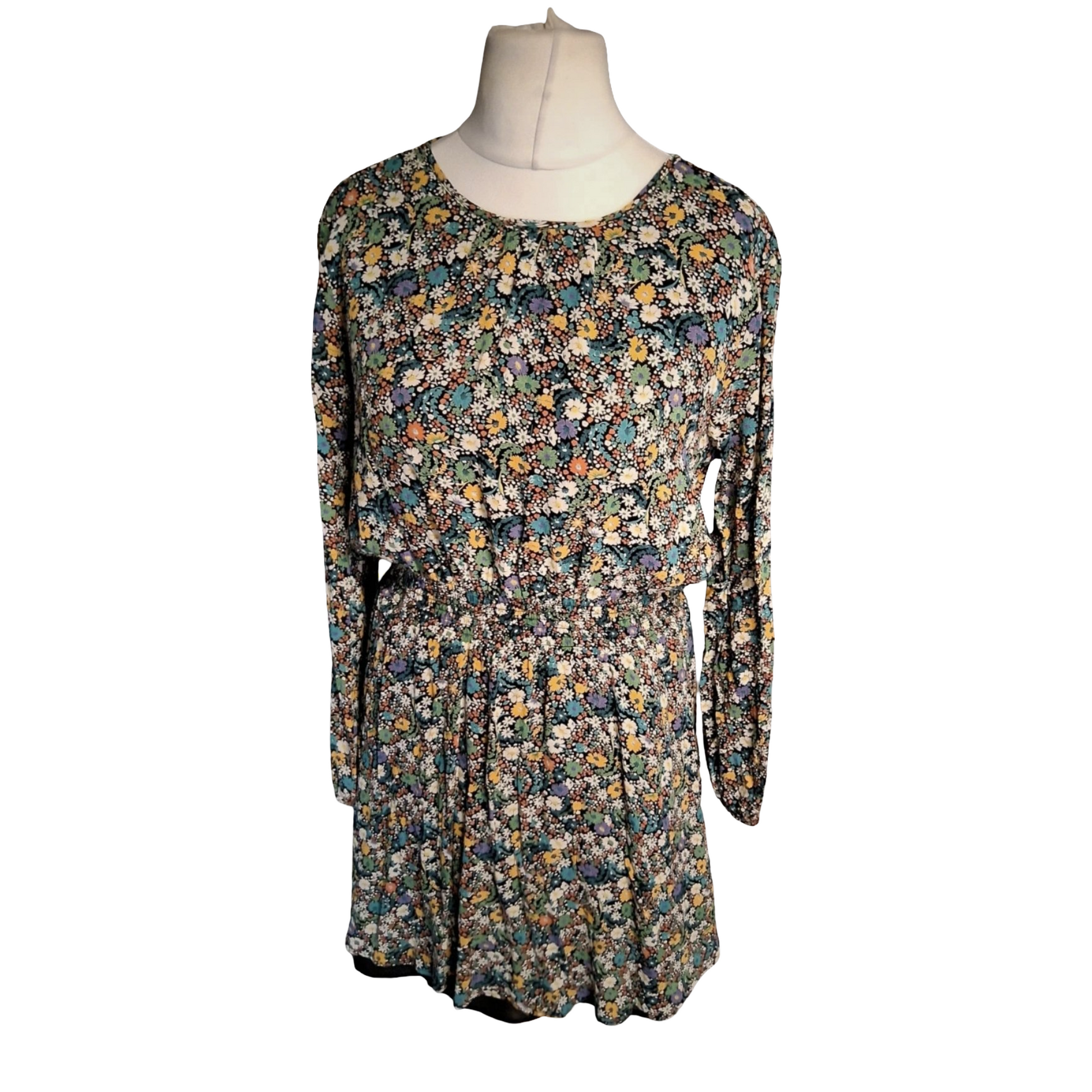Next Multicoloured Floral Long Sleeve Knee Length Dress – Size 10