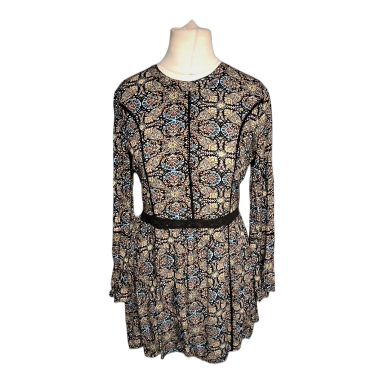 Brave Soul Black & Multicolour Pattern Dress – Size M Fit Uk size 10/12  – Knee Length