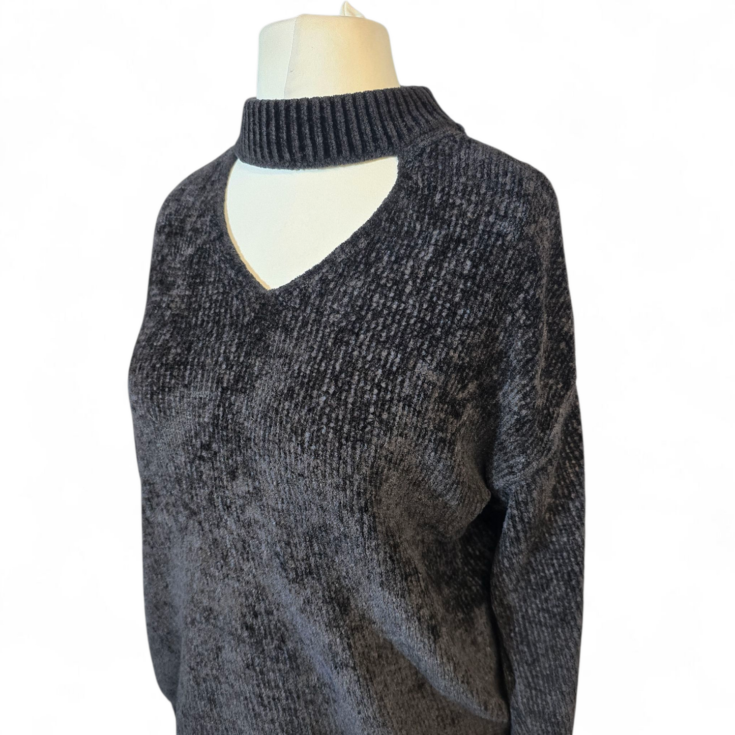 Dorothy Perkins Black Soft-Touch Jumper – Choker Cut-Out Design – Size 10