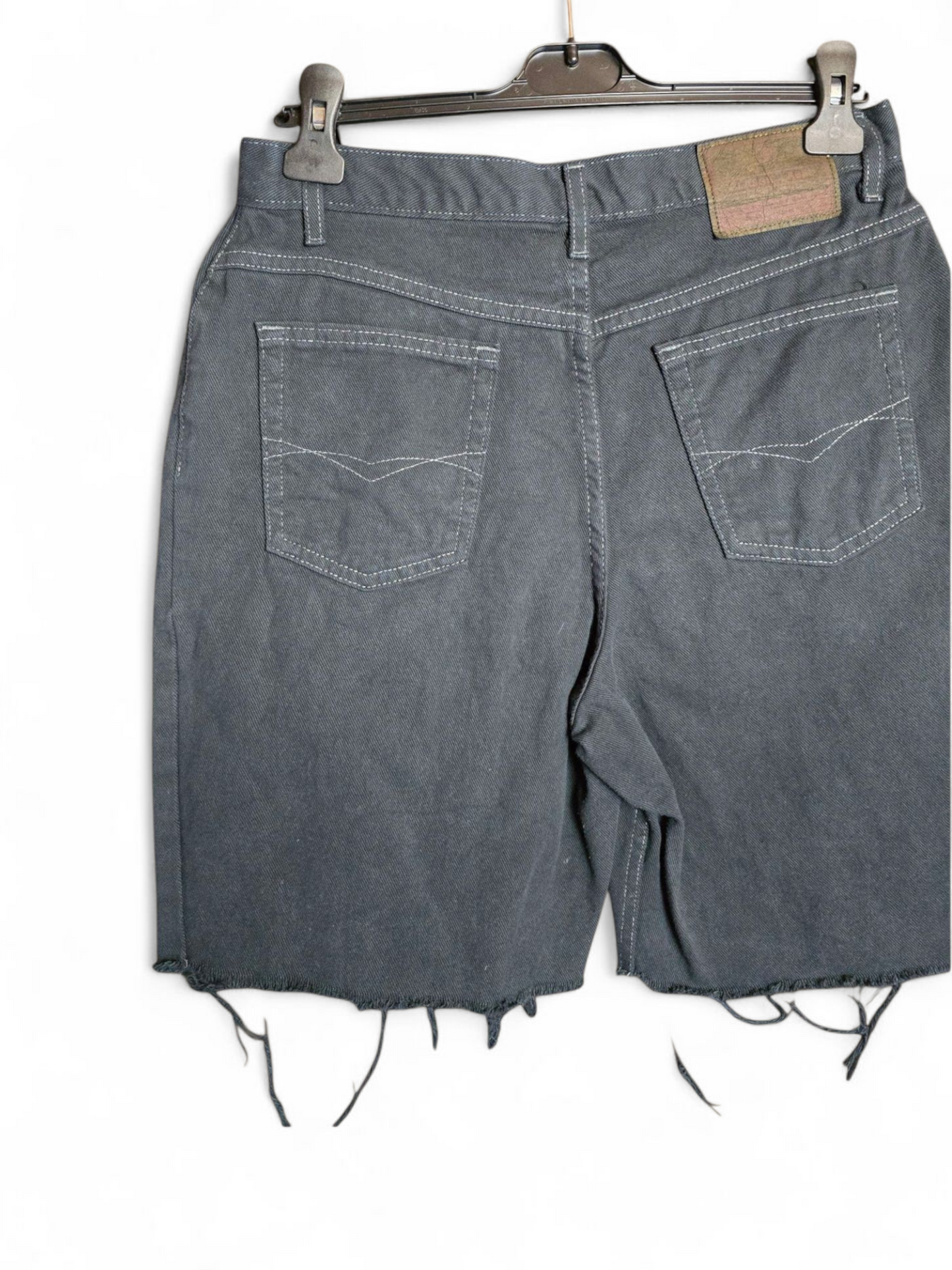 Vintage 90s St Michael Black Denim Shorts | High Waist | Frayed Hem | Label 16 Fits 12 | 21" Length