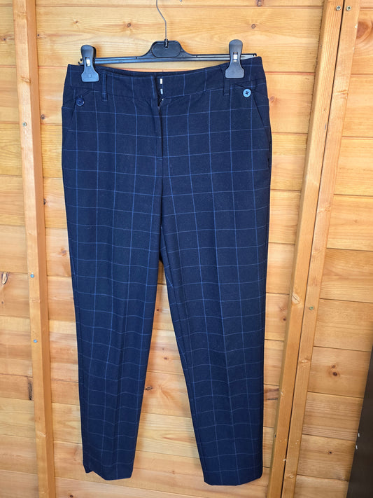 Laura Ashley Navy Check Trousers – Size 10 | Smart & Thick Fabric