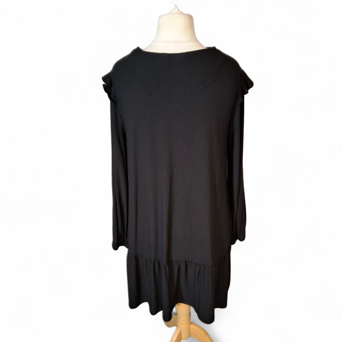F&F Black Frill Hem Dress – Long Sleeve Casual Style – Size 14