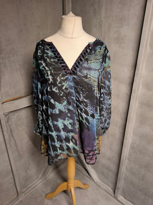 Together Sheer Gem V-Neck Blouse – Size M (UK size 14/16) Statement Top
