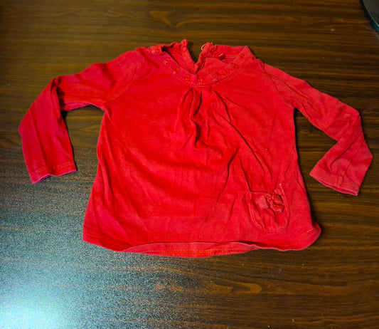 George Girls Red Long Sleeve T-Shirt with Sequin Detail – 6–9 Months – 100% Cotton
