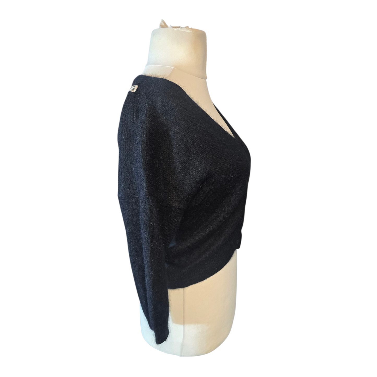 Topshop Black Cropped Cardigan – UK 12 – Bow Back Detail, 3/4 Sleeve