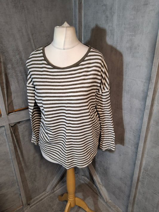 Next Green & White Striped Flannel-Style T-Shirt – Size 8 – Cotton/Nylon – Relaxed Fit
