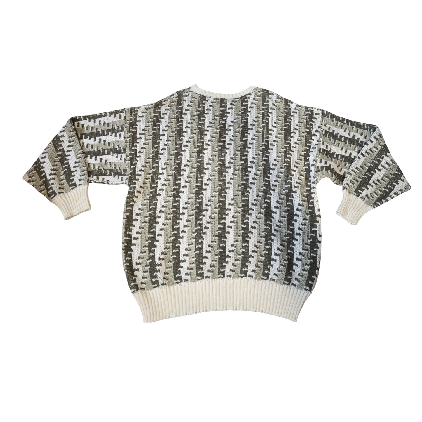 Vintage Avanti Grey White Beige Knit Jumper – Men’s Relaxed Fit – Retro Style