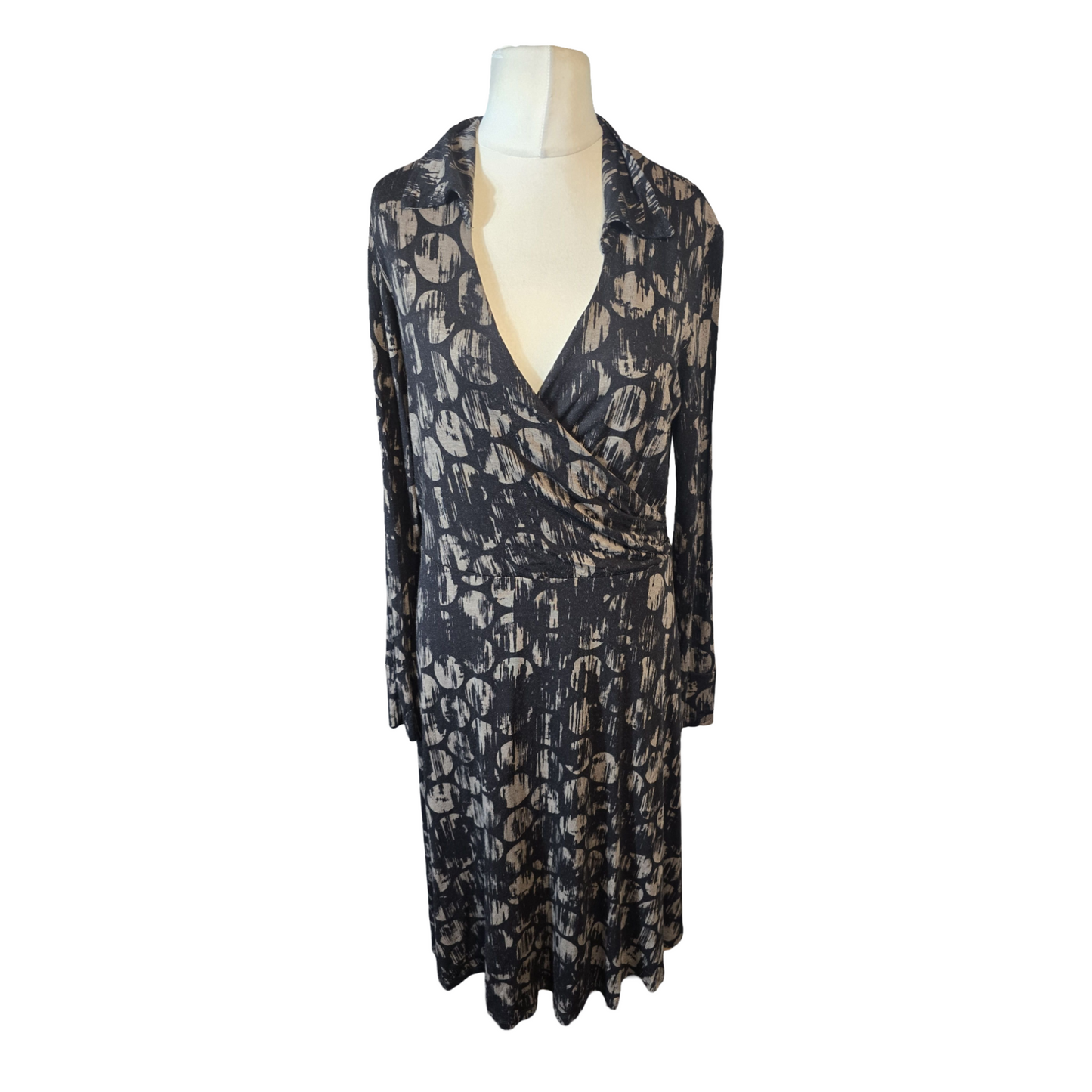 Artigiano Black & Brown Patterned Midi Dress – Size 14