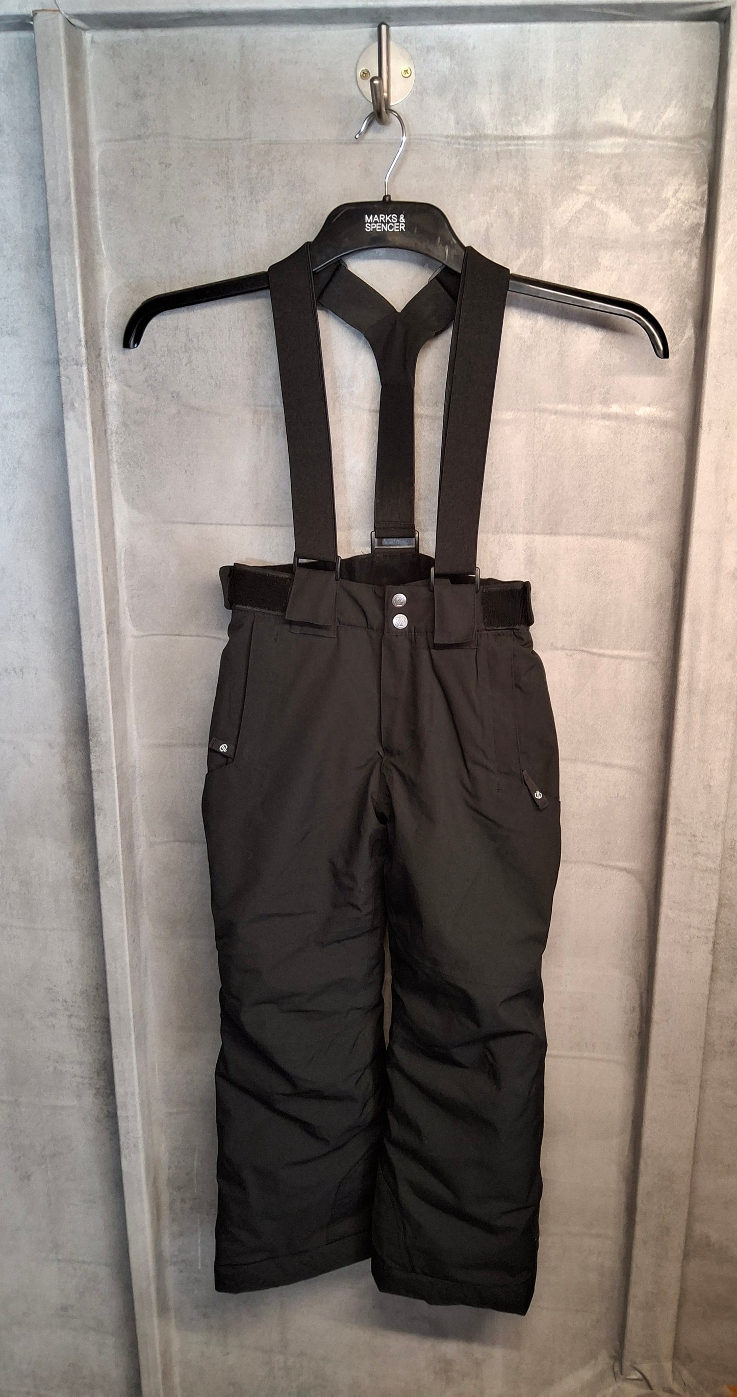 Dare2b Kids Black Waterproof Ski Trousers – 7-8 Years – Removable Suspenders – Unisex