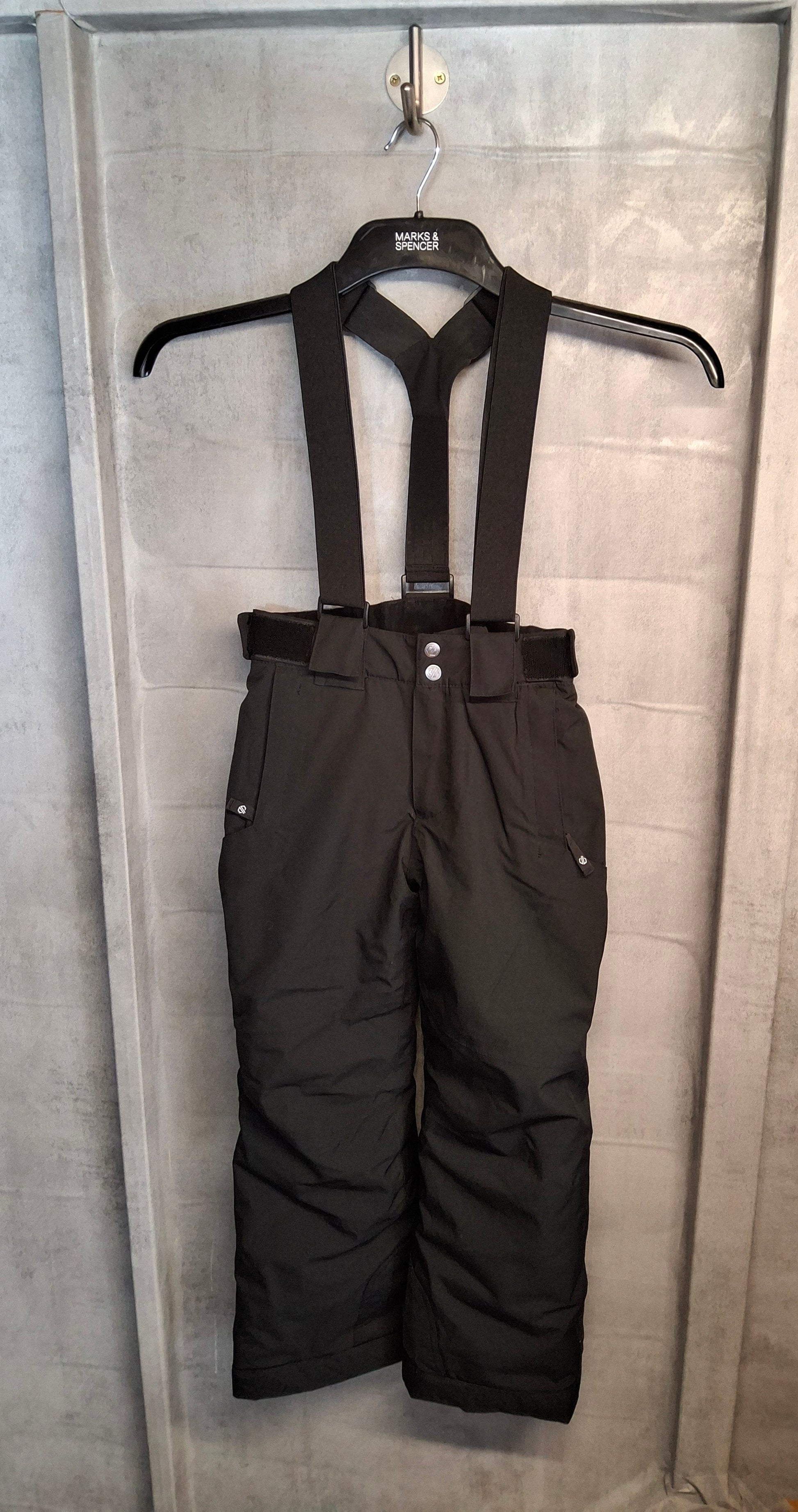 Dare2b Kids Black Waterproof Ski Trousers – 7-8 Years – Removable Suspenders – Unisex