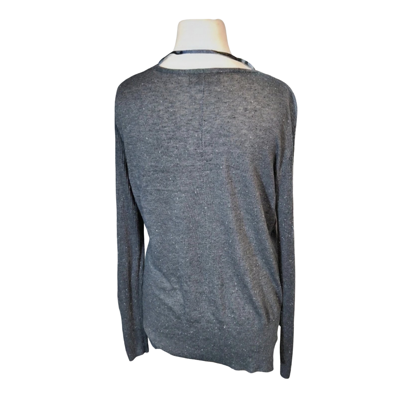 Primark Grey Speckled V-Neck Jumper – Size 12 – Lightweight Knit