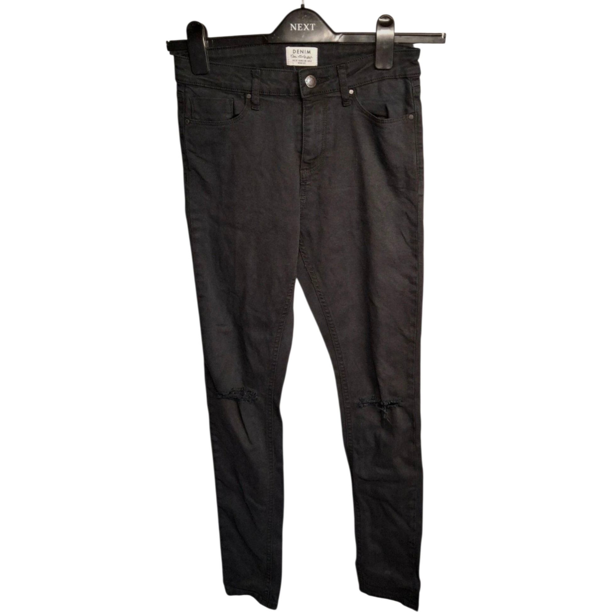 Miss Selfridge Black Skinny Jeans – Size 10 – High Waist Ripped Knees