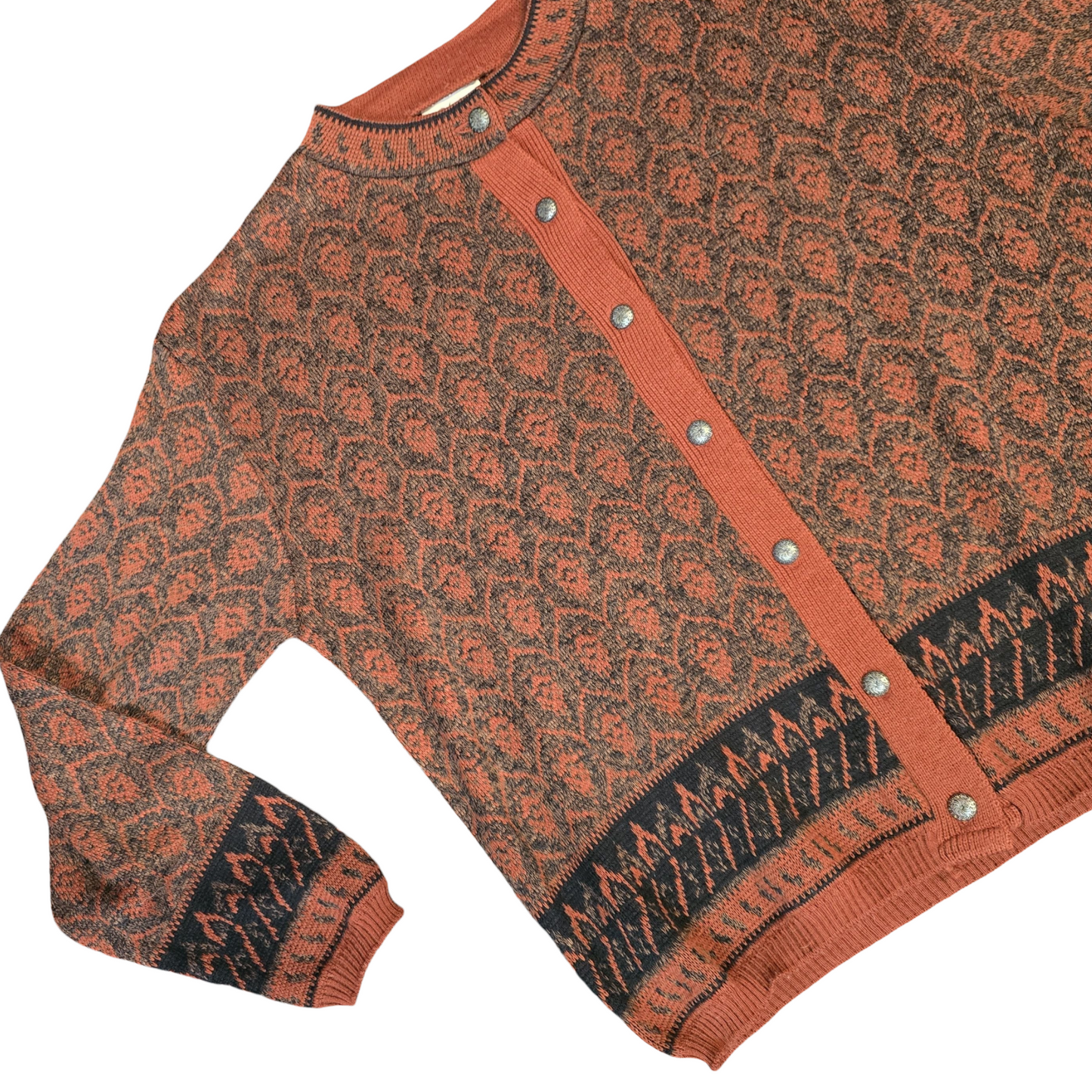 Motive Cardigan Brown & Orange Knit Vintage 1980s-90s Heritage