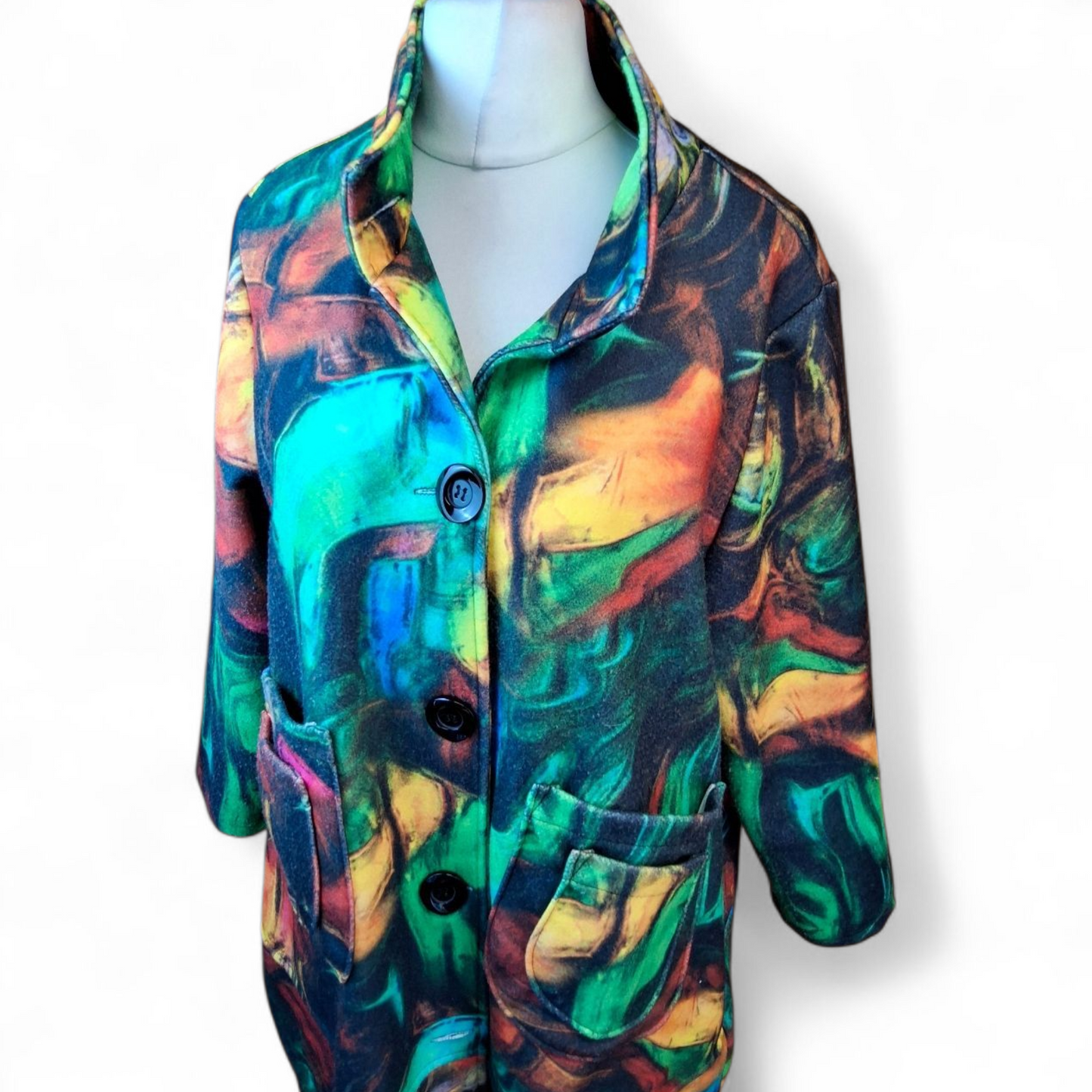 MB Germany Bold Abstract Print Coat – Wool Blend – Size 2