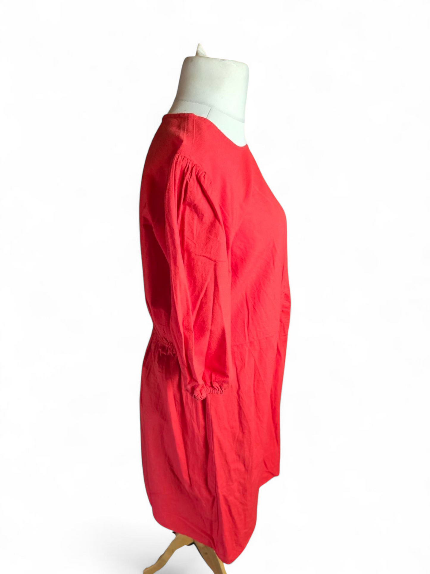Primark Red Linen Blend Dress Size 20 – Short Sleeves, Cut-Out Detail, Button Back, Elegant Fit