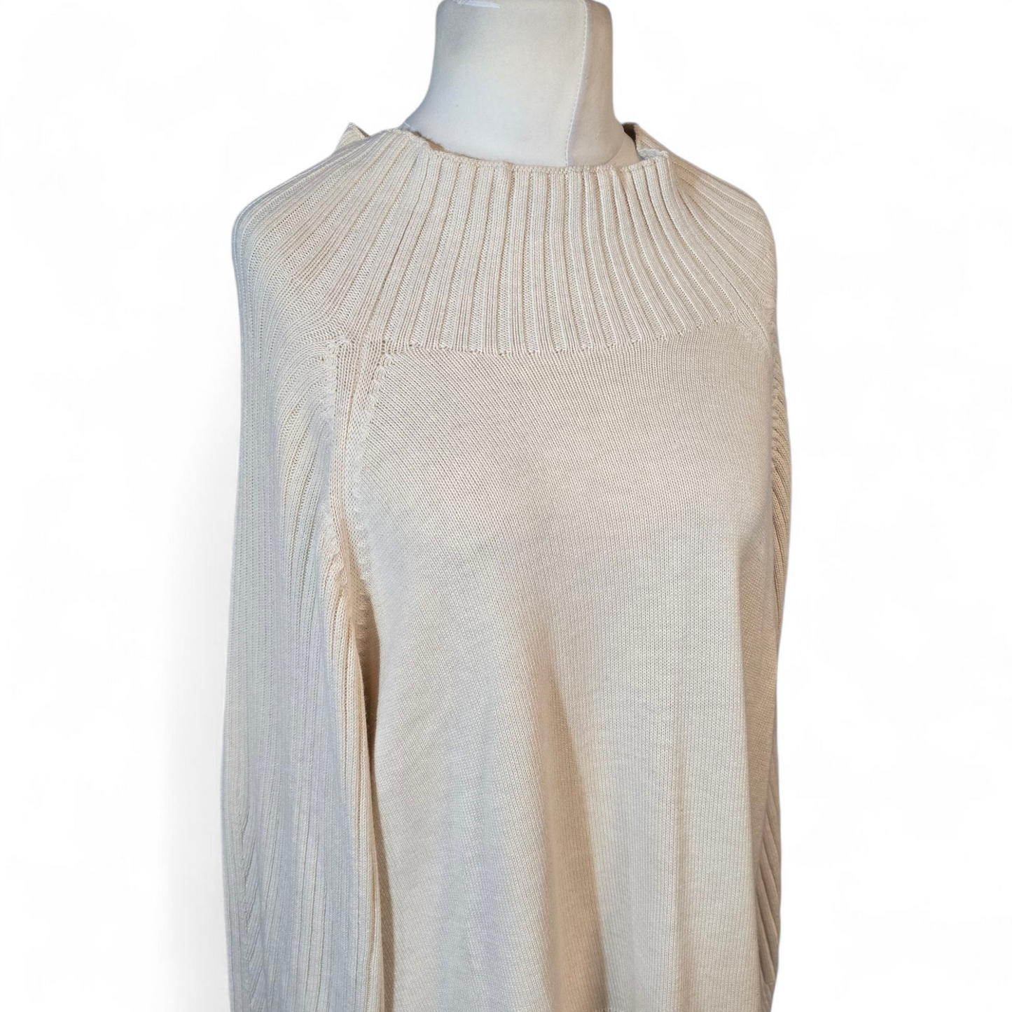 Daily Ritual Cream Ribbed Knit Jumper – Size 3XL (UK size 24/26) – High Neck Relaxed Fit