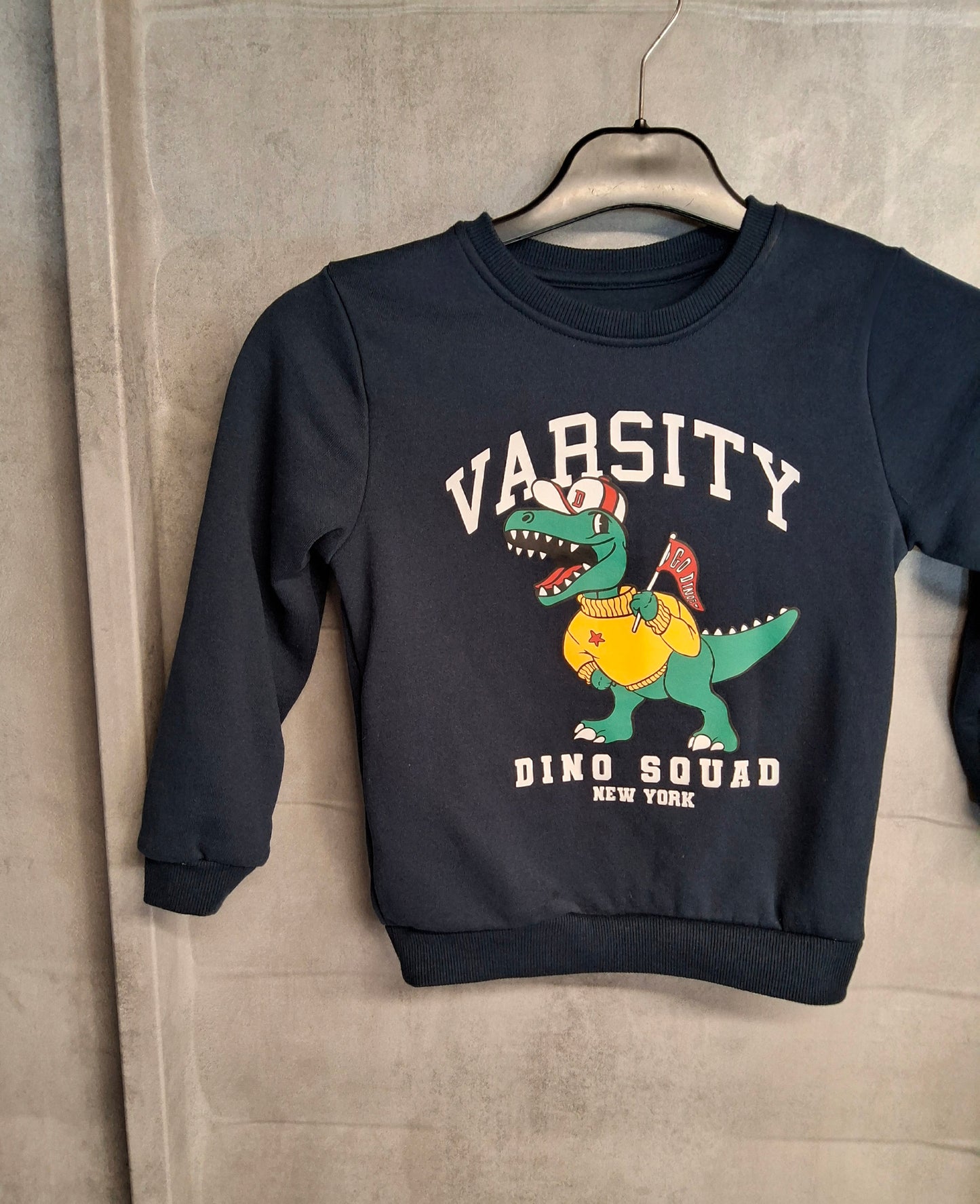 Primark Boys Black Dino Varsity Jumper – Age 5-6 Years – Cotton Polyester