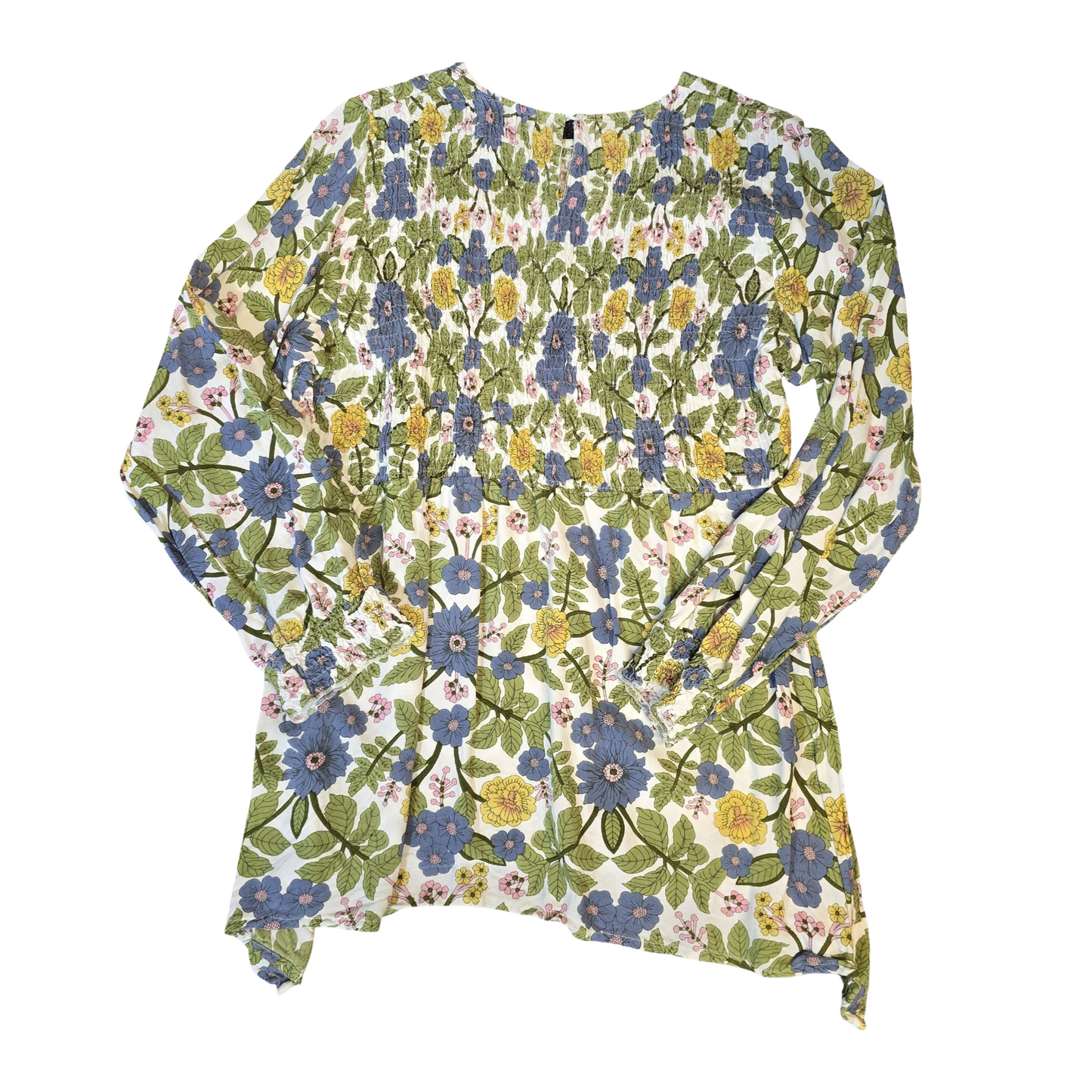 Cerulean Blue Diamond Floral Long Sleeve Top – Size 16 – 100% Rayon