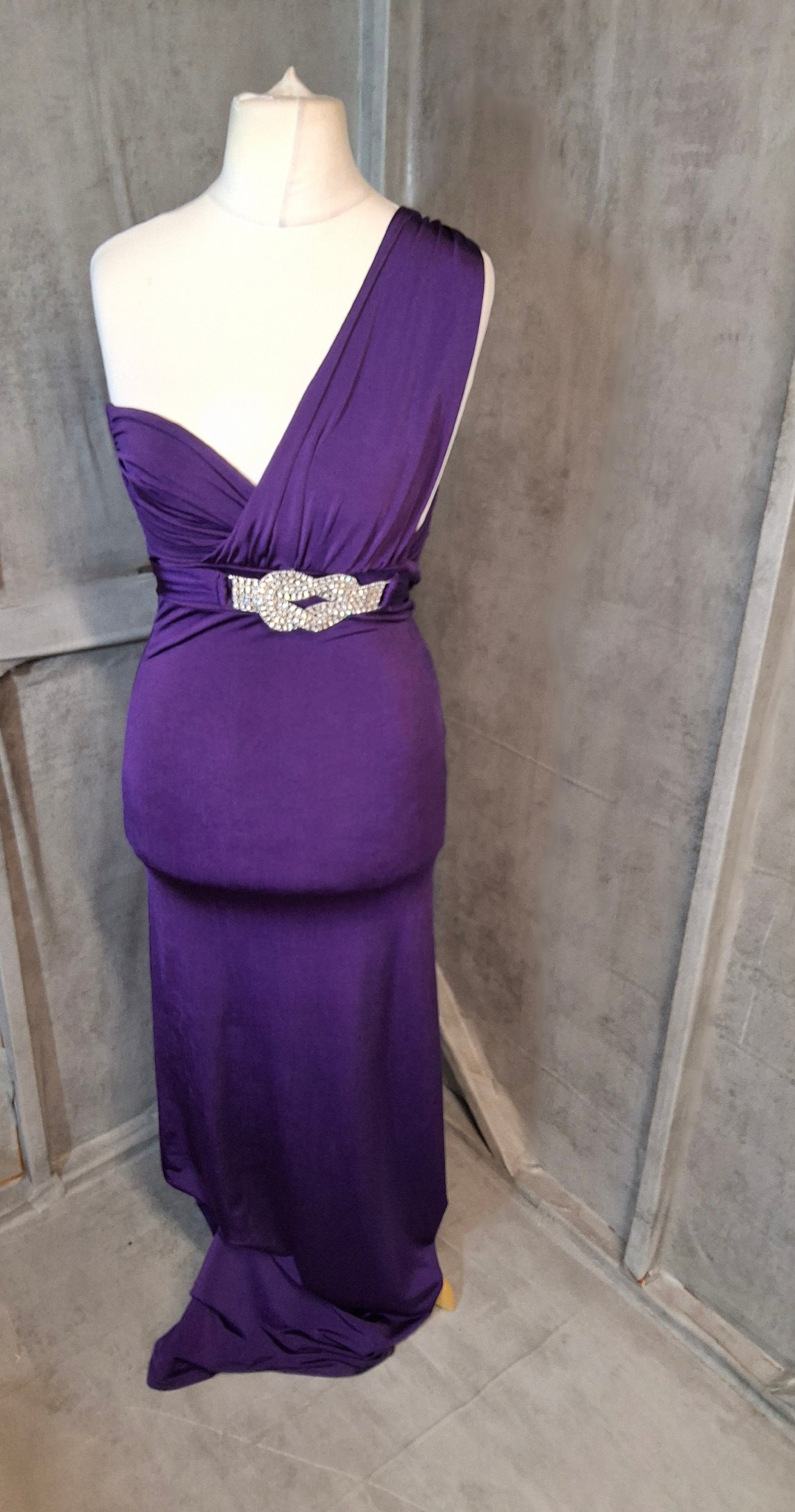 Jane Norman Cadbury Purple One Shoulder Maxi Dress – Size 10 – Belted Evening Gown