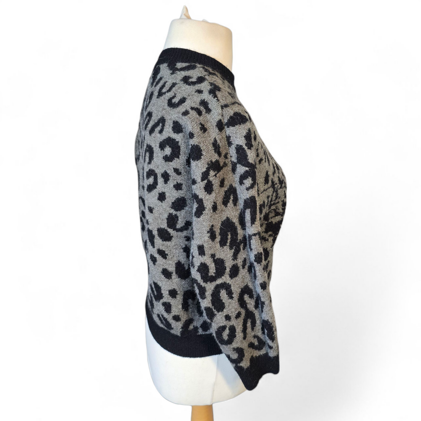 Qed London Grey & Black Animal Print Jumper – Slightly Cropped Oversized Style – Size 10/12