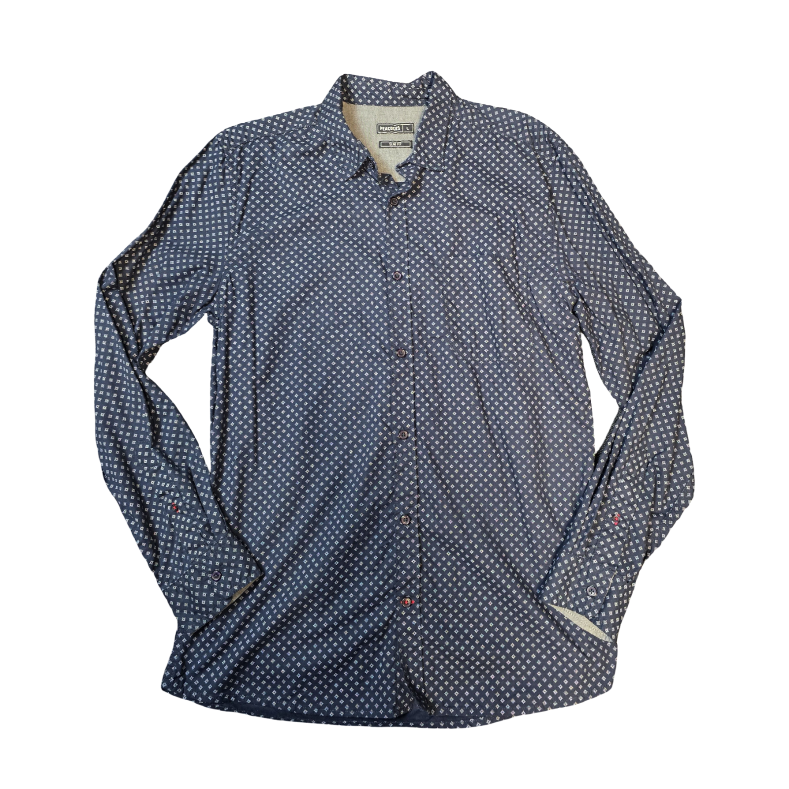 Navy Shirt Size Large Work Peacocks 