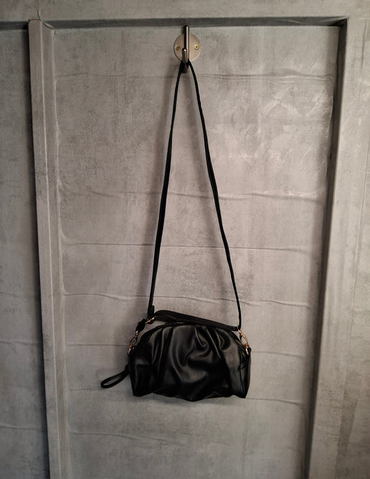 Matalan Black Pleated Shoulder Bag – Adjustable Strap, Zip & Popper Closure, 24x18cm