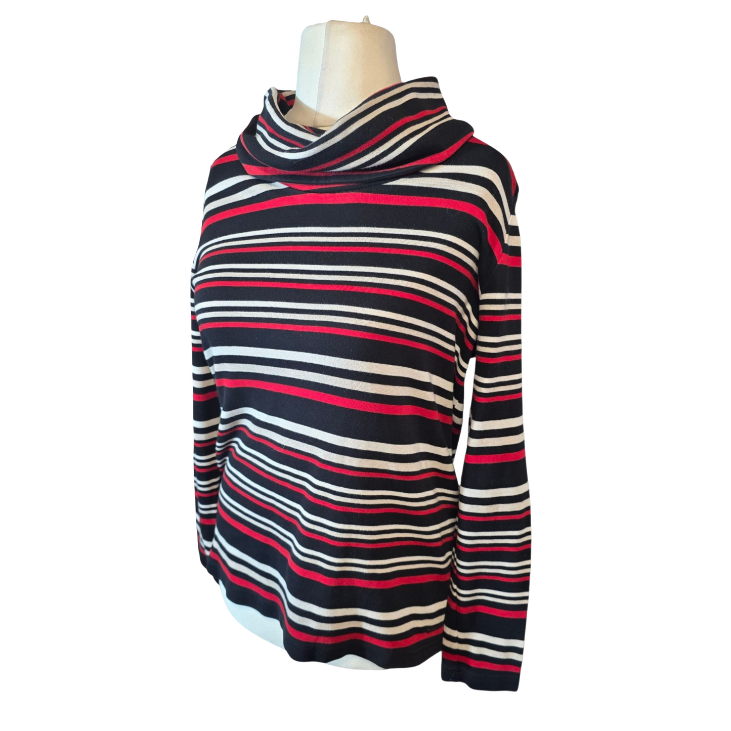 Dash Black, Red & White Striped Roll Neck Top – Size 14