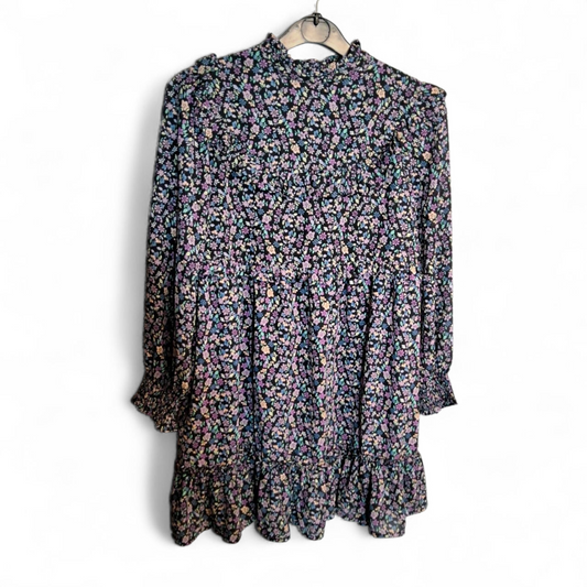 M&S Girls Black Floral Frill Dress – Age 10-11 Years – Polyester