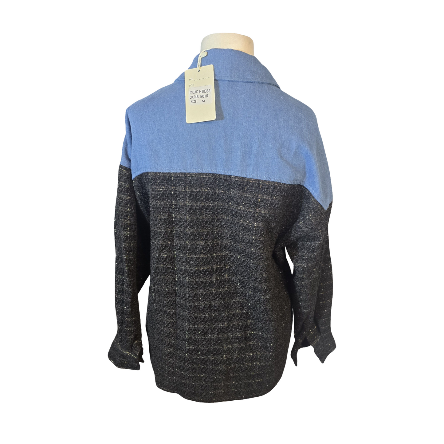 Koolook Blue Denim & Black Knit Shirt – Gold Thread – Size M (Fits size 12/14) – NWT