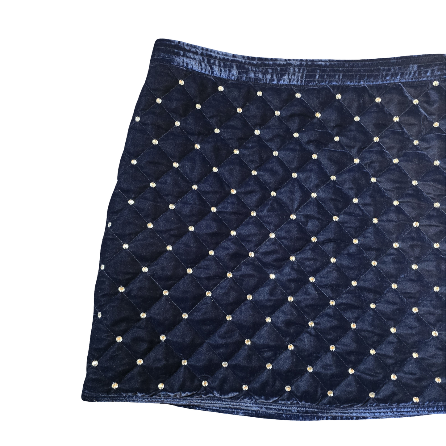 Very Navy Quilted Velvet Diamanté Mini Skirt – Size 12