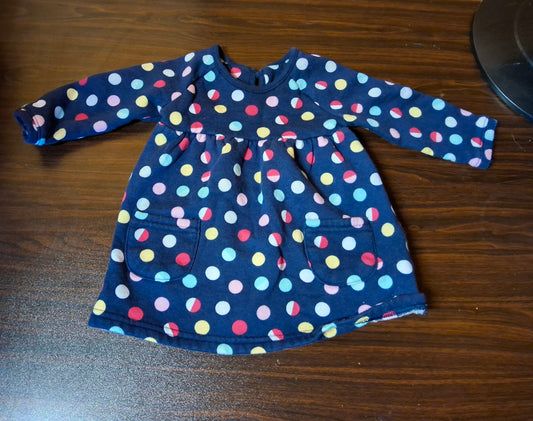 George Girls Winter Dress – 3–6 Months – 100% Cotton – Navy with Multicolour Polka Dots
