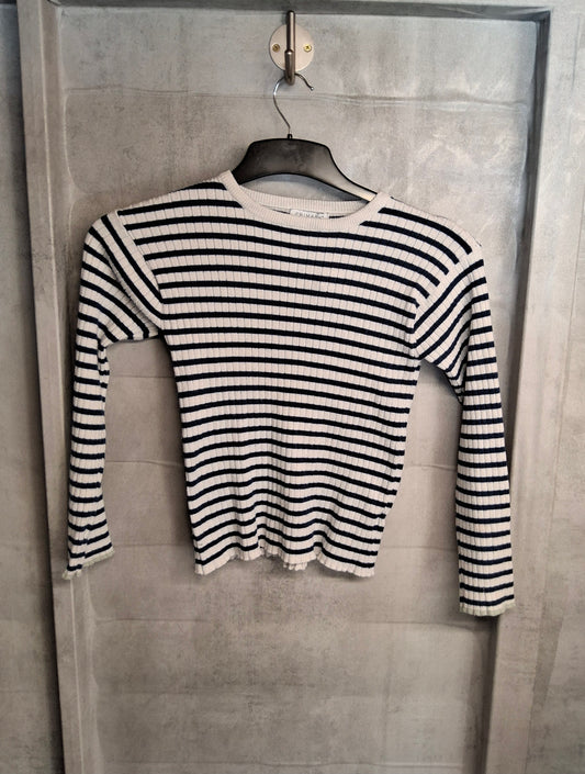 Primark Girls Navy & Off White Knit T-Shirt – Age 10-11 Years
