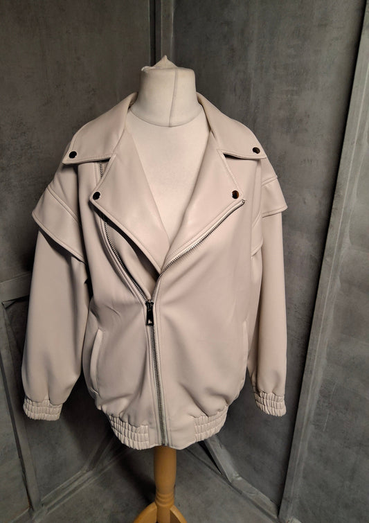 Missguided Cream Oversized Biker Jacket – Size 8