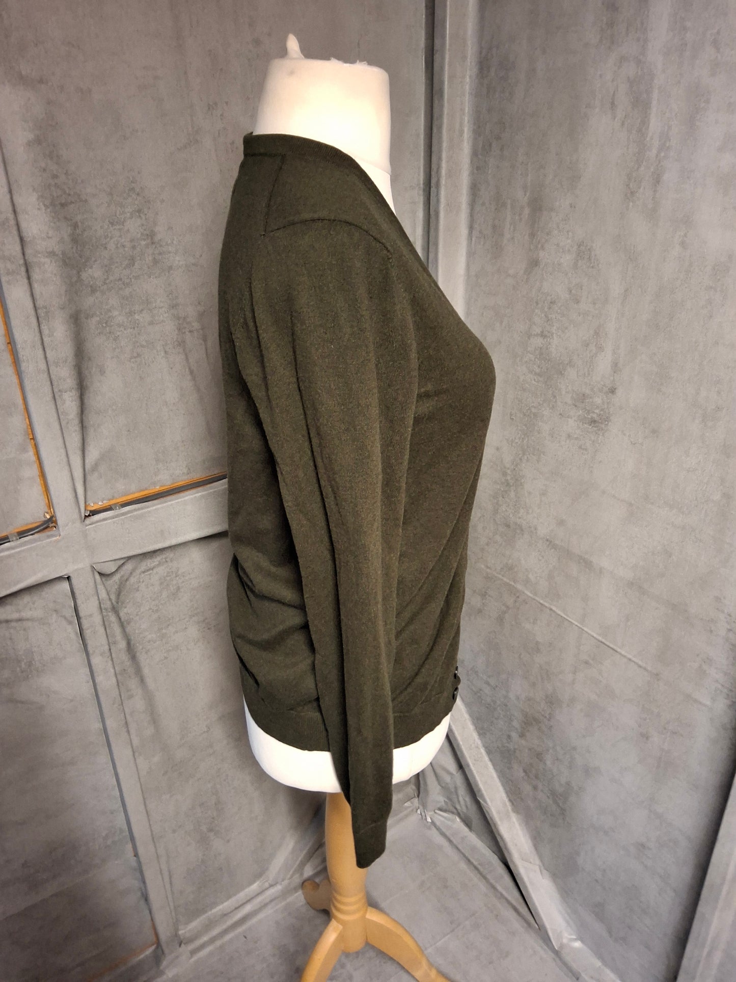 M&S Dark Green Button-Up Cardigan – Size XS (UK size 6/8) – Cotton Blend