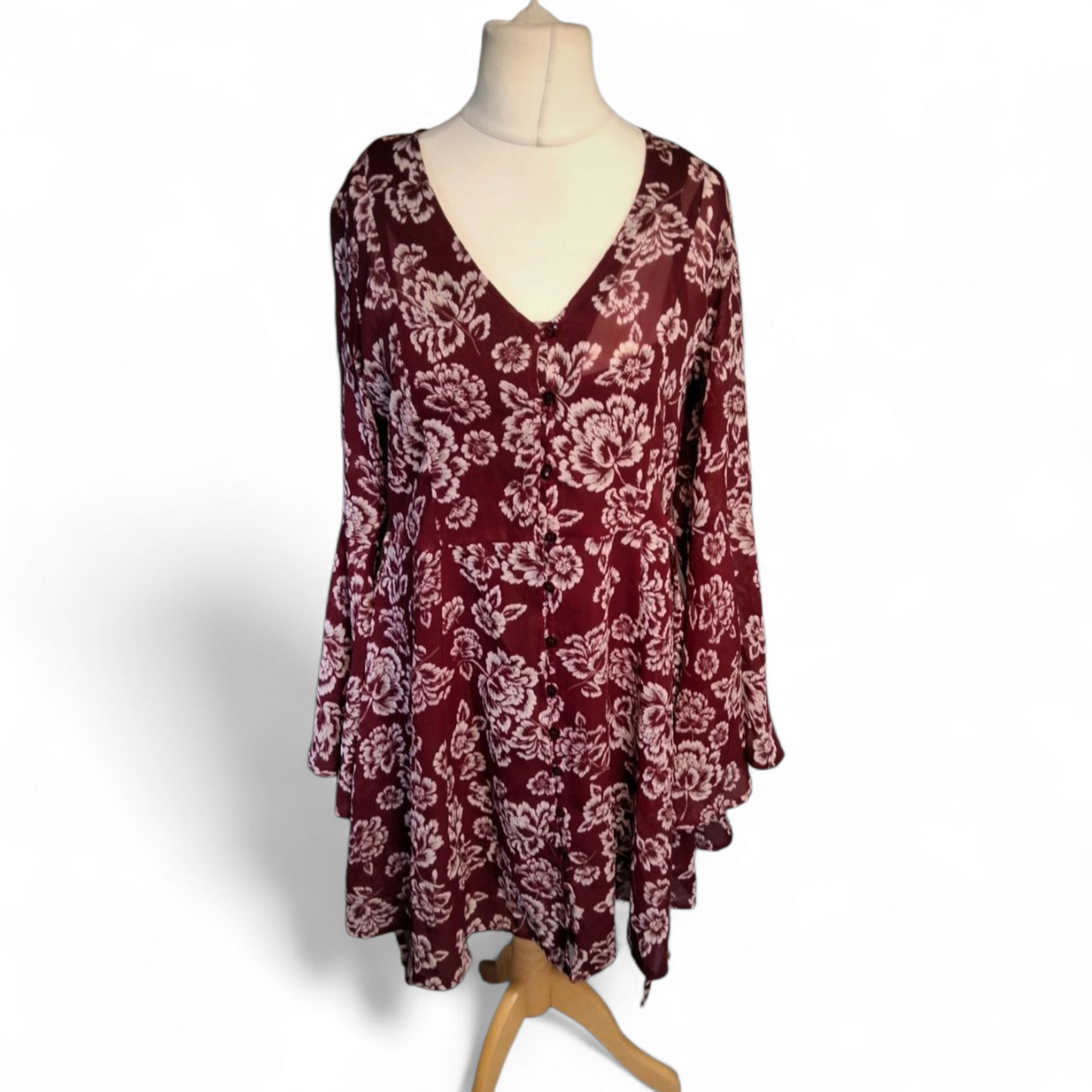 Brave Soul Burgundy & White Floral Dress – Size M (size 10/12)