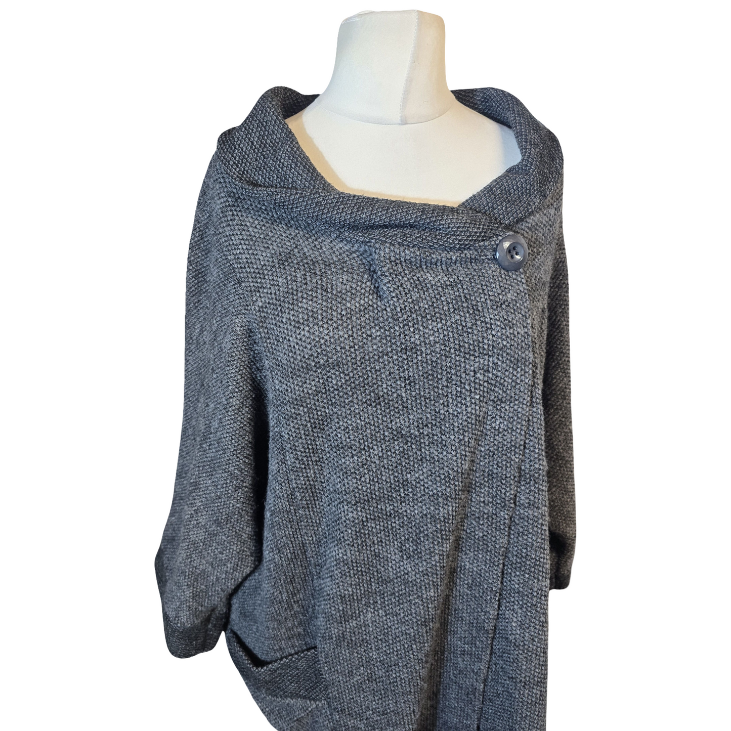 Cerulean Collection Grey Relaxed Knit Cardigan – One Size – Pockets & 3/4 Sleeves